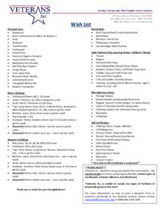 Serving Veterans and Their Families Across America  Wish List 69 Grove Street, Worcester, MA[removed]Tel: ([removed]  Fax: ([removed]