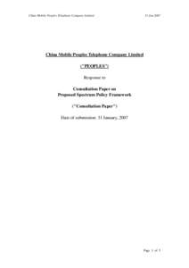 China Mobile Peoples Telephone Company Limited  31 Jan 2007 China Mobile Peoples Telephone Company Limited (