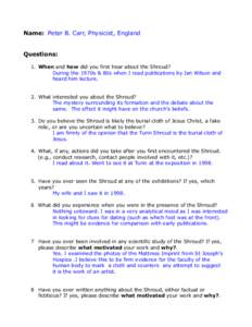 Peter B. Carr Personal Reflection Questionnaire