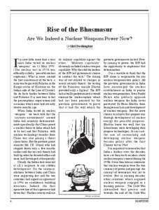 Rise of the Bhasmasur Are We Indeed a Nuclear Weapons Power Now?  Giri Deshingkar I