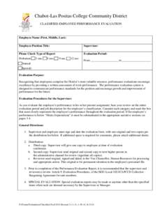 Chabot-Las Positas College Community District CLASSIFIED EMPLOYEE PERFORMANCE EVALUATION Employee Name (First, Middle, Last): Employee Position Title:
