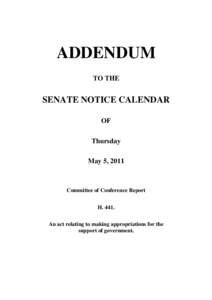 ADDENDUM TO THE SENATE NOTICE CALENDAR OF Thursday