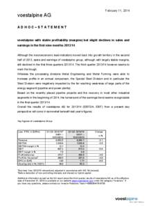 February 11, 2014  voestalpine AG ADHOC–STATEMENT  voestalpine with stable profitability (margins) but slight declines in sales and