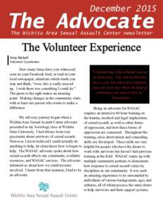 DecemberThe Advocate The Wichita Area Sexual Assault Center newsletter  The Volunteer Experience