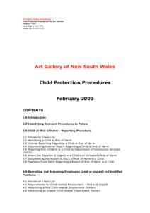 Art Gallery of New South Wales Child Protection Procedures File Ref: [removed]Version: FINAL Issue Date: 4 April 2003 Issued By: Donna Grubb