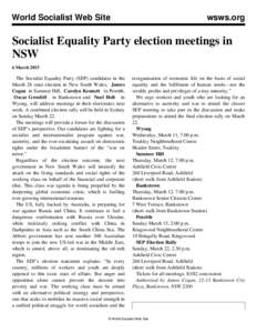 World Socialist Web Site  wsws.org Socialist Equality Party election meetings in NSW