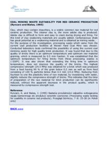 COAL MINING WASTE SUITABILITY FOR RED CERAMIC PRODUCTION (Ryncarz and Białas, 1995) Clay, which may contain impurities, is a widely common raw material for red ceramic production. The cleaner clay is, the more adobe cla