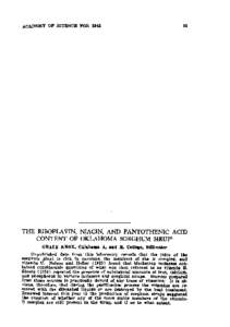 The Riboflavin, Niacin, and Pantothenic Acid Content of Oklahoma Sorghum Sirup