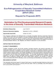 University of Maryland, Baltimore Eco-Pathogenomics of Sexually Transmitted Infections Cooperative Research Center (EPSTI CRC) Request for Proposals (RFP) _________________________________________________________________