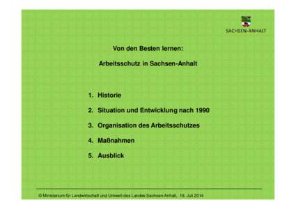 Von den Besten lernen: Arbeitsschutz in Sachsen-Anhalt 1. Historie 2. Situation und Entwicklung nachOrganisation des Arbeitsschutzes