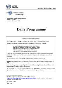 Daily Programme for Thursday, 11 December 2008