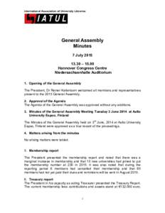 International Association of University Libraries  General Assembly Minutes 7 July – 15.00