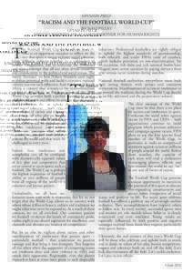 OPINION PIECE  “RACISM AND THE FOOTBALL WORLD CUP” BY NAVI PILLAY UNITED NATIONS HIGH COMMISSIONER FOR HUMAN RIGHTS
