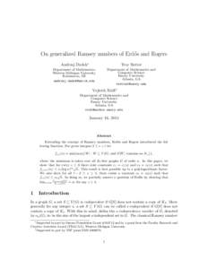 On generalized Ramsey numbers of Erd˝os and Rogers Andrzej Dudek∗ Troy Retter  Department of Mathematics