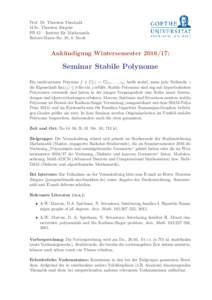 Prof. Dr. Thorsten Theobald M.Sc. Thorsten J¨orgens FB 12 – Institut f¨ ur Mathematik Robert-Mayer-Str. 10, 8. Stock