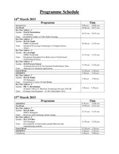 Programme Schedule 14th March 2015 Programme Inauguration Tea Break Key Note Address -1