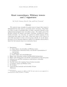 Annals of Mathematics, ), 433–519  Knot concordance, Whitney towers and L2-signatures By Tim D. Cochran, Kent E. Orr, and Peter Teichner*