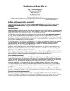 Holy Baptism at Grace Church 600 Cleveland Avenue Plainfield, NJ[removed]1520 www.graceplainfield.org [removed]