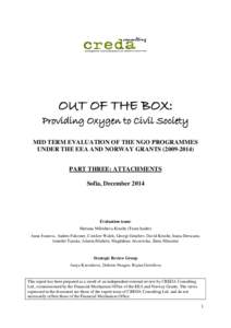 OUT OF THE BOX:  Providing Oxygen to Civil Society MID TERM EVALUATION OF THE NGO PROGRAMMES UNDER THE EEA AND NORWAY GRANTS[removed]PART THREE: ATTACHMENTS