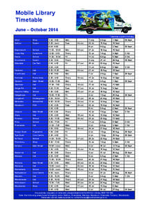 Mobile Library Timetable June – October 2014 * denotes a public holiday Athol