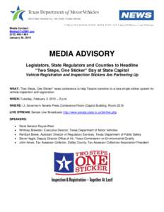 Media Contact:  (January 30, 2015  MEDIA ADVISORY