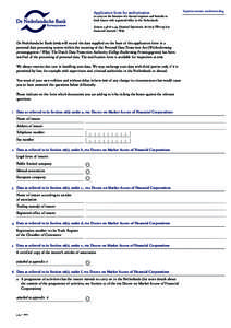 Application form for authorisation  to carry on the business of a funeral expenses and benefits in kind insurer with registered office in the Netherlands Sections 2:48 & 2:49, Financial Supervision Act (fsa) (Wet op het 