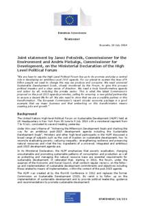 EUROPEAN COMMISSION  STATEMENT Brussels, 10 July[removed]Joint statement by Janez Potočnik, Commissioner for the