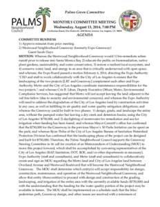 Palms Green Committee MONTHLY COMMITTEE MEETING Wednesday, August 13, 2014, 7:00 PM Conference Room, Fire Station 43, 3690 Motor Avenue, Los Angeles, CA[removed]AGENDA