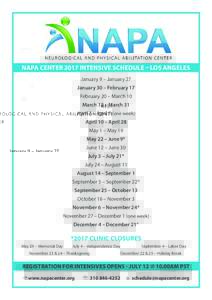 NAPA CENTER 2017 INTENSIVE SCHEDULE – LOS ANGELES January 9 – January 27 January 30 – February 17 February 20 – March 10 March 13 – March 31 April 3 – April 7 (one week)