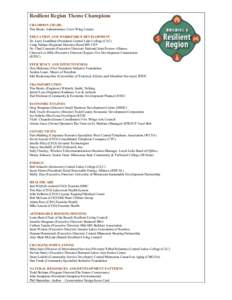 Resilient Region Theme Champions CHAMPION CHAIR: Tim Houle, Administrator, Crow Wing County EDUCATION AND WORKFORCE DEVELOPMENT Dr. Larry Lundblad (President) Central Lake College (CLC) Craig Nathan (Regional Director) R