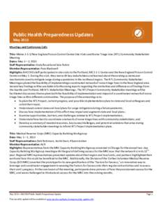 Public Health Preparedness Updates May 2013 Meetings and Conference Calls Title: Maine[removed]New England Poison Control Center Site Visits and Nurse Triage Line (NTL) Community Stakeholder Meeting Dates: May 1—2, 2013