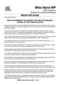 Mike Baird MP NSW Treasurer Minister for Industrial Relations MEDIA RELEASE Friday 28 June 2013