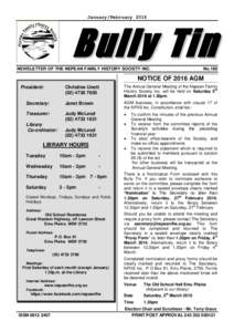 January/FebruaryBully Tin NEWSLETTER OF THE NEPEAN FAMILY HISTORY SOCIETY INC.  No.180