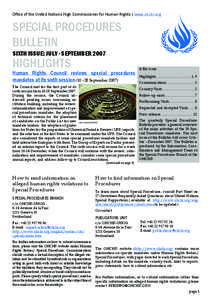 Office of the United Nations High Commissioner for Human Rights | www.ohchr.org  SPECIAL PROCEDURES BULLETIN sixth issue: july - september 2007