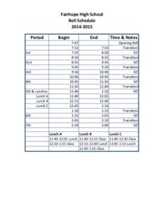 Fairhope	
  High	
  School Bell	
  Schedule 2014-­‐2015 Period 1st	
   2nd