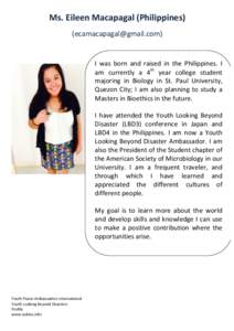 Ms.	
  Eileen	
  Macapagal	
  (Philippines)	
   ([removed])	
   	
      	
  