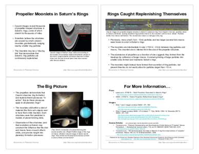 Propeller Moonlets in Saturn’s Rings  Rings Caught Replenishing Themselves embedded propeller moonlet (~1 km) Saturn