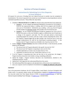 Survivor of Torture Grantees Instructions for Submitting Carry-Over Requests in Grant Solutions All requests for carry-over of funding from one Federal fiscal year to another must be completed in GrantSolutions. The amou