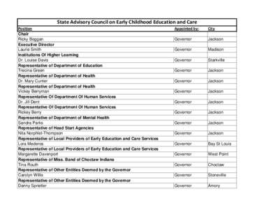 State Advisory Council on Early Childhood Education and Care Position Chair Ricky Boggan Executive Director Laurie Smith