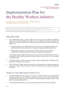 FINAL Queensland Workplaces for Wellness Program Version 4 (30th November[removed]Implementation Plan for the Healthy Workers initiative