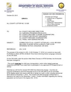 REASON FOR THIS TRANSMITTAL  October 29, 2012 ERRATA  ALL COUNTY LETTER NO. 12-53E