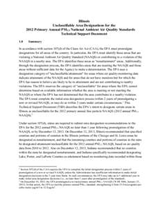 Illinois Unclassifiable Area Designations for the 2012 Primary Annual PM2.5 National Ambient Air Quality Standards Technical Support Document 1.0