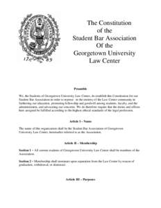 The Constitution of the Student Bar Association Of the Georgetown University Law Center