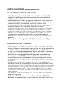 Vortrag von Hebron Mwakagenda, Direktor der Tanzanian Coalition on Debt and Development (TCDD) Die Entschuldung im Rahmen der HIPC-Initiative - Vor der Entschuldung durch die Initiative für hoch verschuldete arme Lände