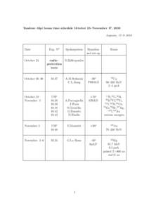 Tandem–Alpi beam time schedule October 25–November 17, 2010 Legnaro, 17–9–2010 Date  October 25