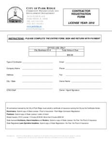 C ITY OF P ARK R IDGE CONTRACTOR REGISTRATION FORM  COMMUNITY PRESERVATION AND