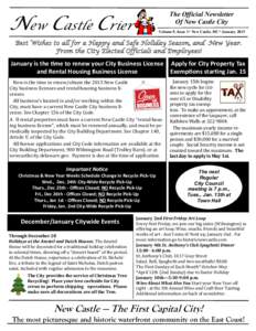 New Castle Crier  The Official Newsletter Of New Castle City Volume 9, Issue 1* New Castle, DE * January 2015