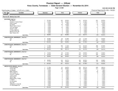 Precinct Report — Official Knox County, Tennessee — State General Election — November 04, 2014 Page 1 of[removed]04:04 PM