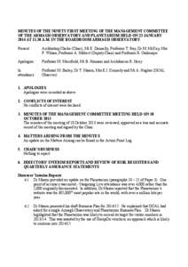 MINUTES OF THE NINETY FIRST MEETING OF THE MANAGEMENT COMMITTEE OF THE ARMAGH OBSERVATORY AND PLANETARIUM HELD ON 23 JANUARY 2014 AT[removed]A.M. IN THE BOARDROOM ARMAGH OBSERVATORY Present:  Archbishop Clarke (Chair), Mr 