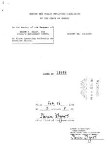 BEFORE THE PUBLIC UTILITIES CO~ISSION OF THE STATE OF HAWAII In the Matter of the Request of) HIR~NJ. SILVA, dba SILVA’S EQUIPMENT RENTAL